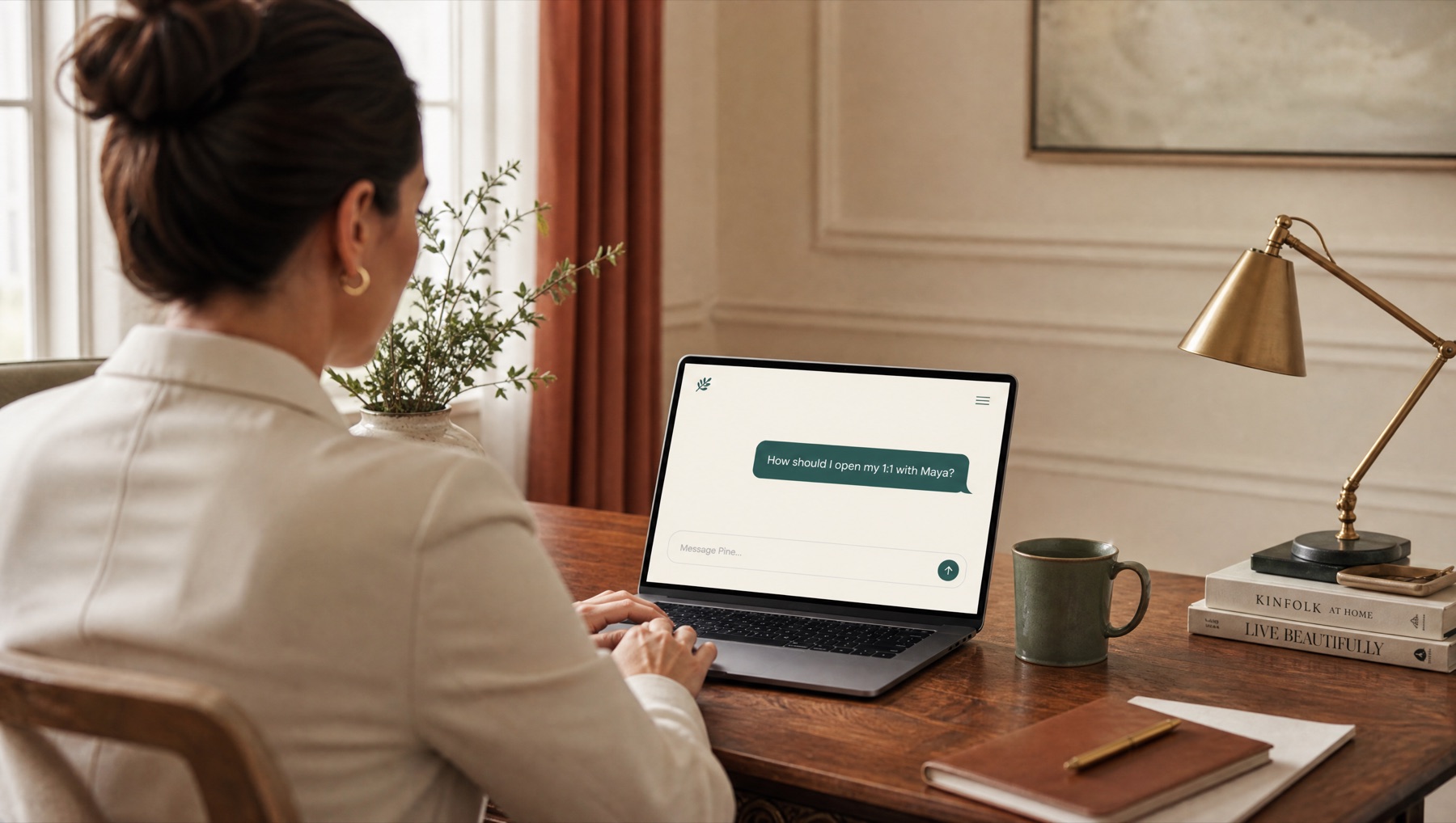 A person working with an AI assistant at a warm desk